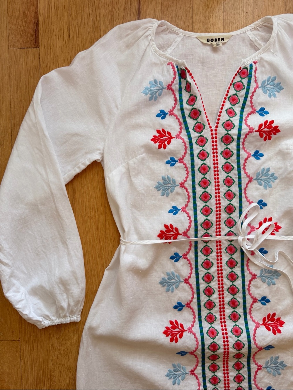 Boden White Maxi Dress with Pink & Blue Embroidery - Picture 9 of 15